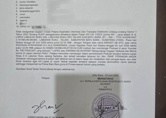 Kalapas Labuhan Ruku Laporkan Dugaan Pencemaran Nama Baik Lewat Podcast YouTube ke Polres Batu Bara