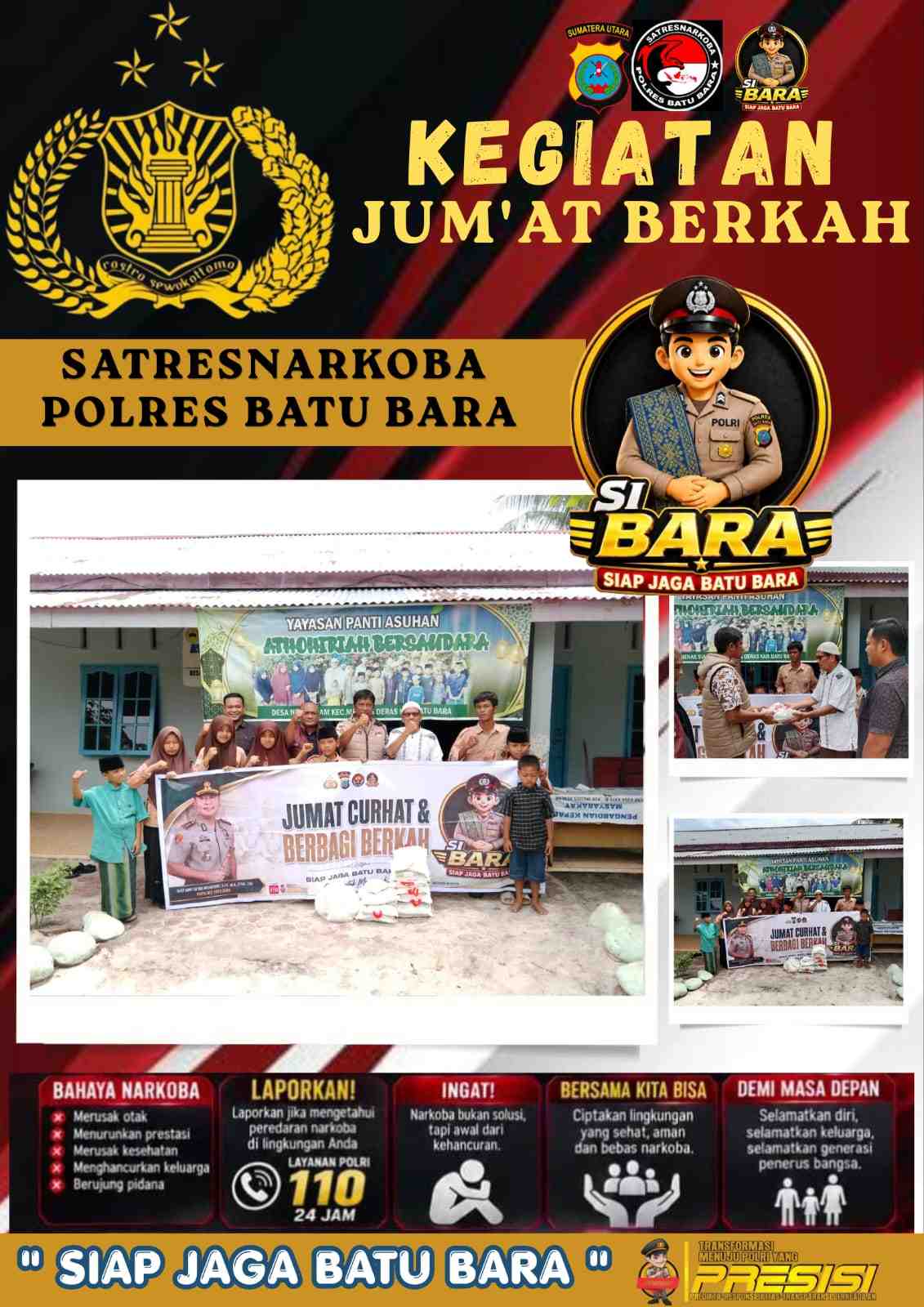 Jumat Berkah Satresnarkoba Polres Batu Bara: Berbagi Kebahagiaan ke Panti Asuhan Sekaligus Sosialisasi Bahaya Narkoba