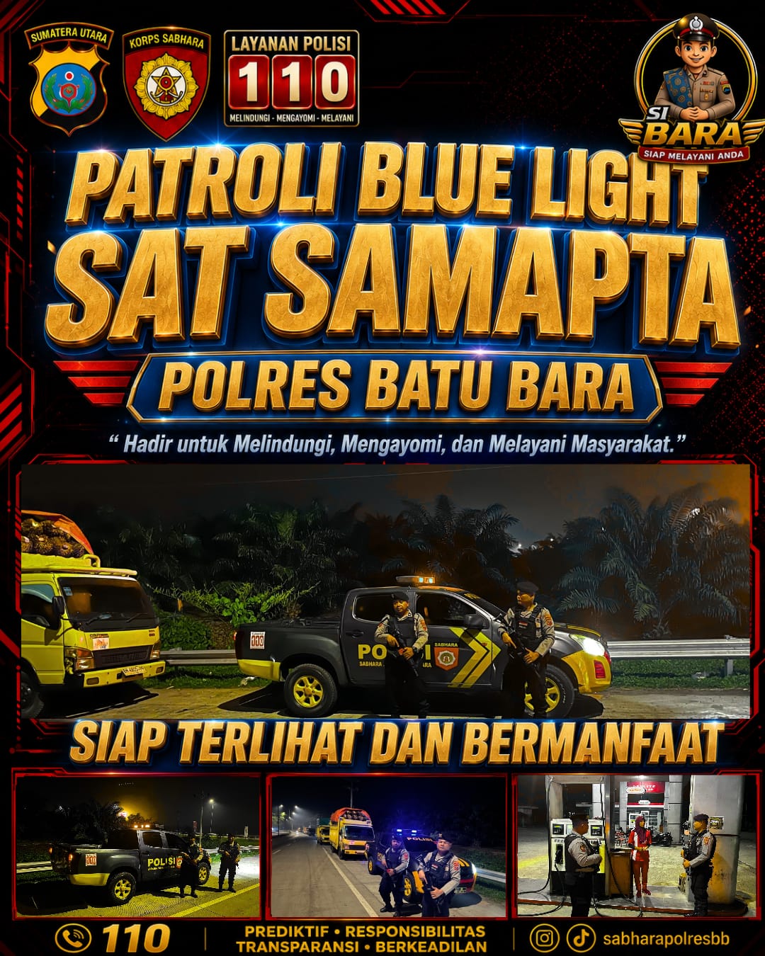 Personel Polres Batu Bara Lakukan Patroli Kota Blue Light Roda-4, Antisipasi Tindak Pidana 3C dan Kejahatan Lainnya   