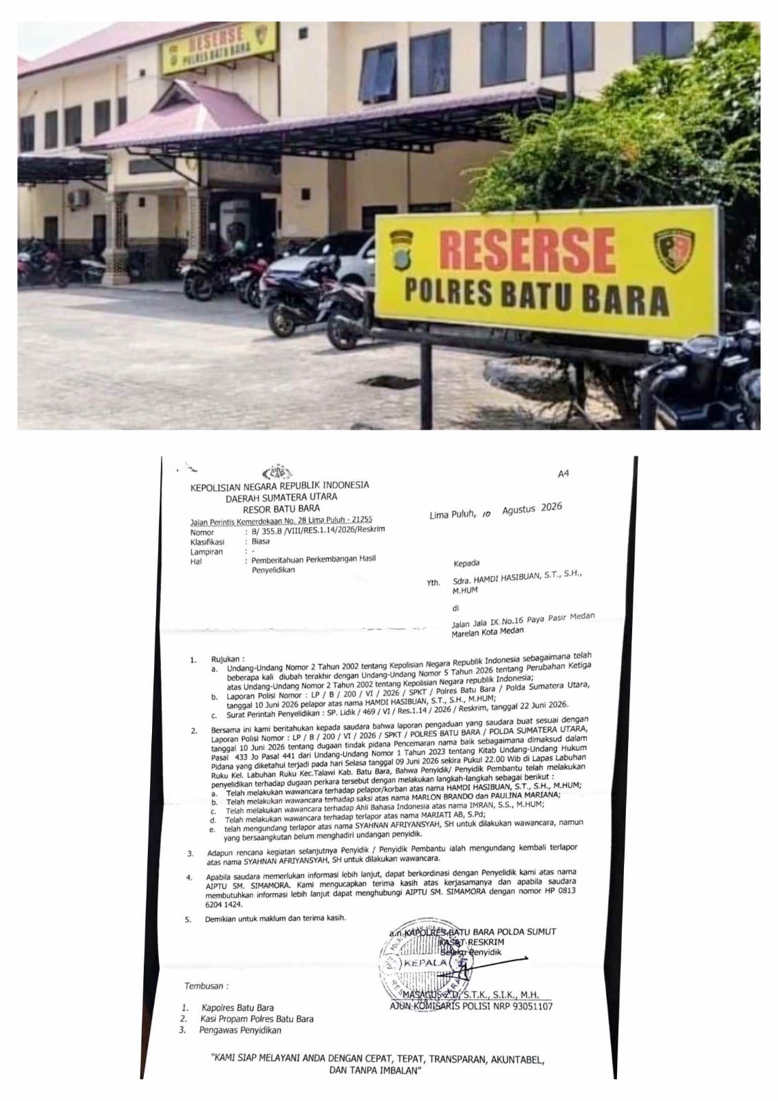 Sat Reskrim Kirimkan Hasil Penyelidikan Dugaan Pencemaran Nama Baik Kalapas Labuhan Ruku  ‎