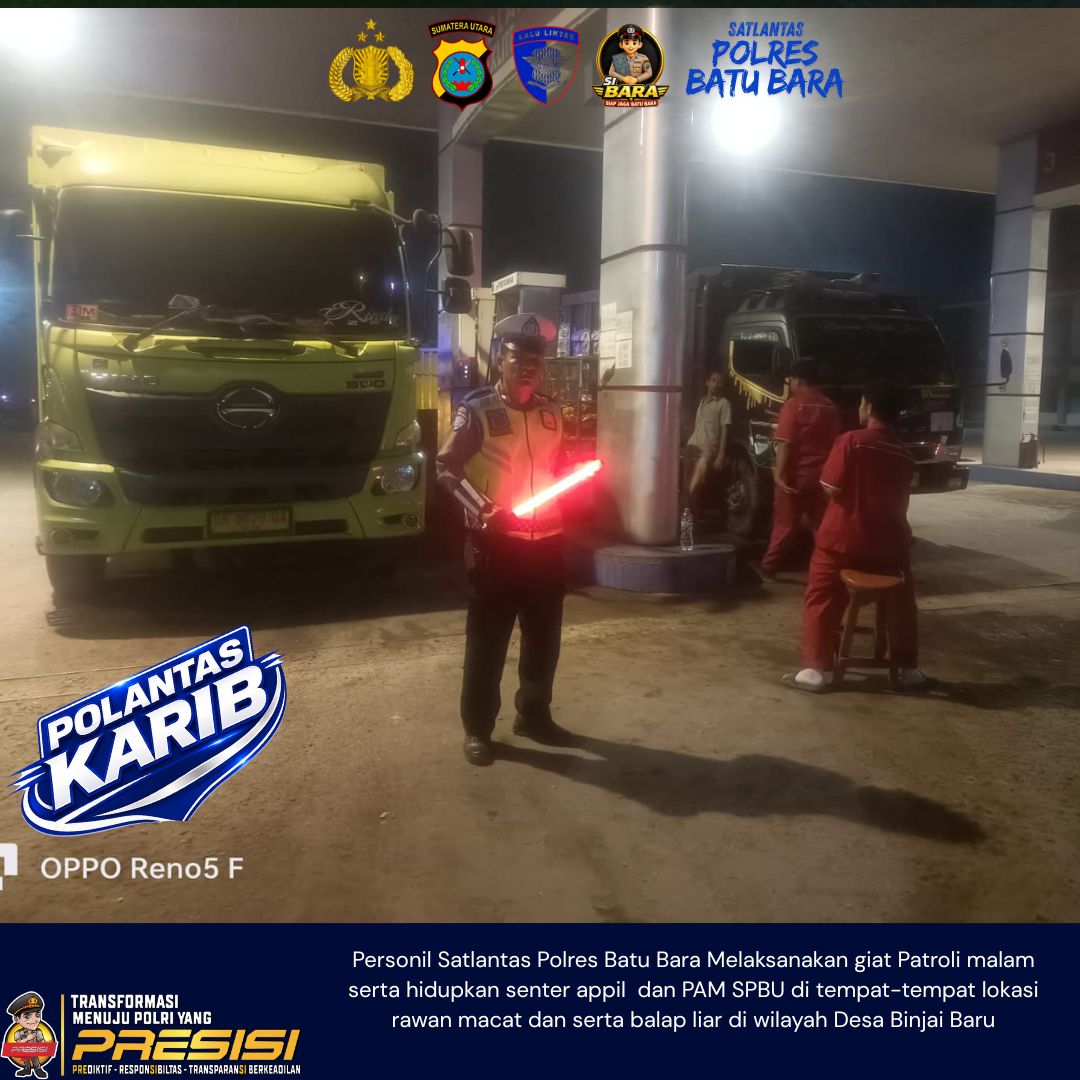 Patroli Malam Sat Lantas Polres Batu Bara, Senter Appil Dinyalakan di 3 Titik Rawan Jalan Lintas Sumatera   