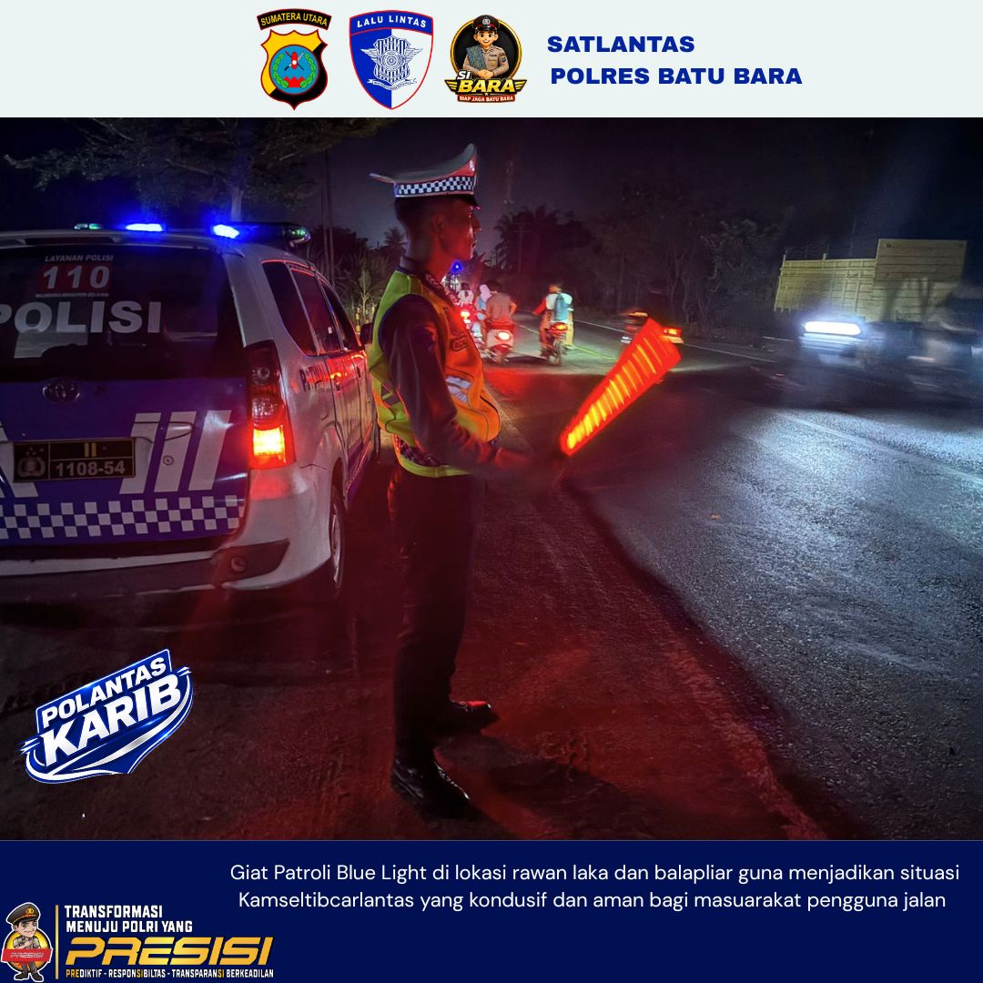 Patroli Malam Sat Lantas Polres Batu Bara, Senter Appil Dihidupkan di Titik Rawan Laka dan Balap Liar   