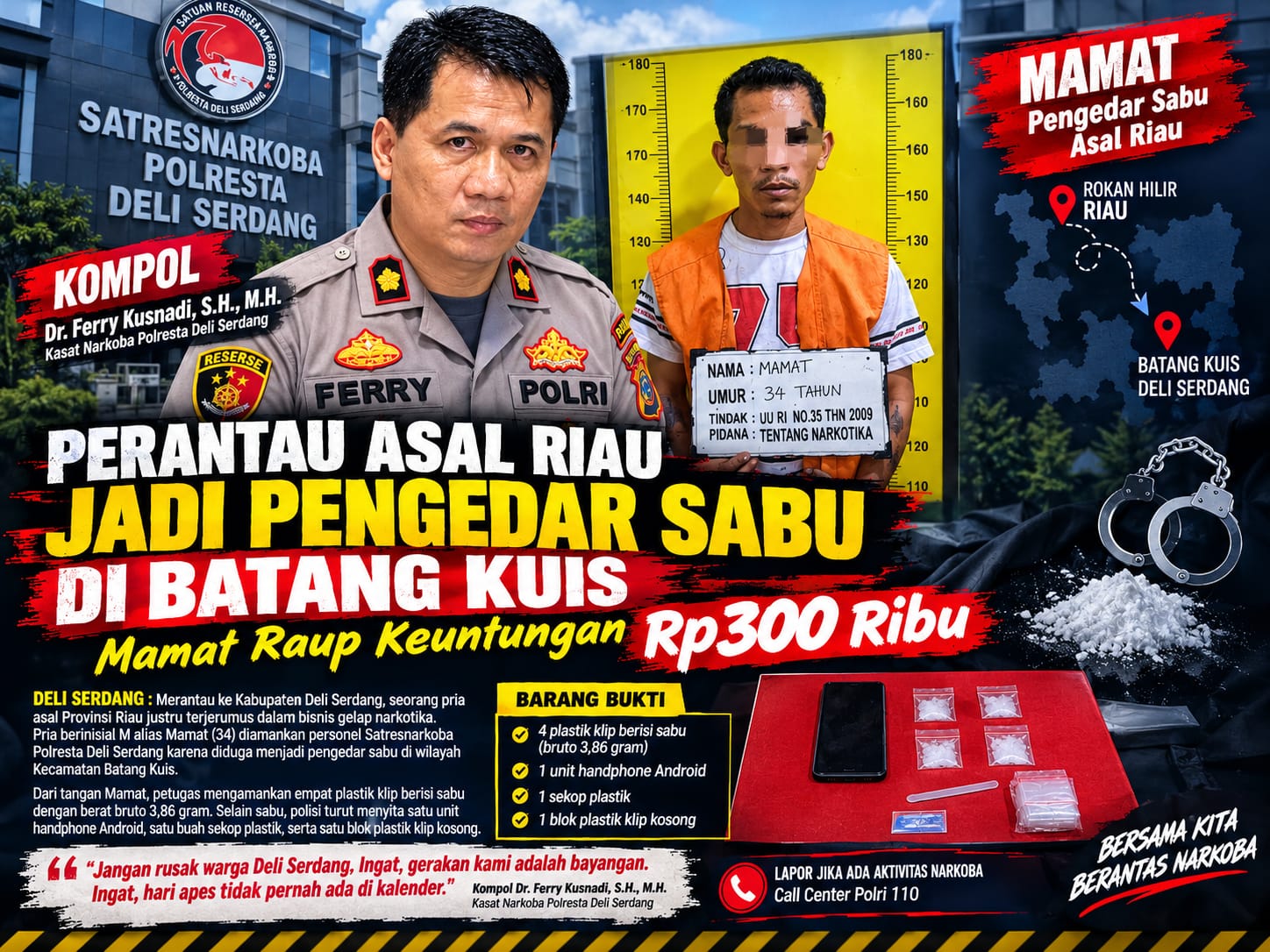Perantau Asal Riau Jadi Pengedar Sabu di Batang Kuis, Mamat Raup Keuntungan Rp300 Ribu   